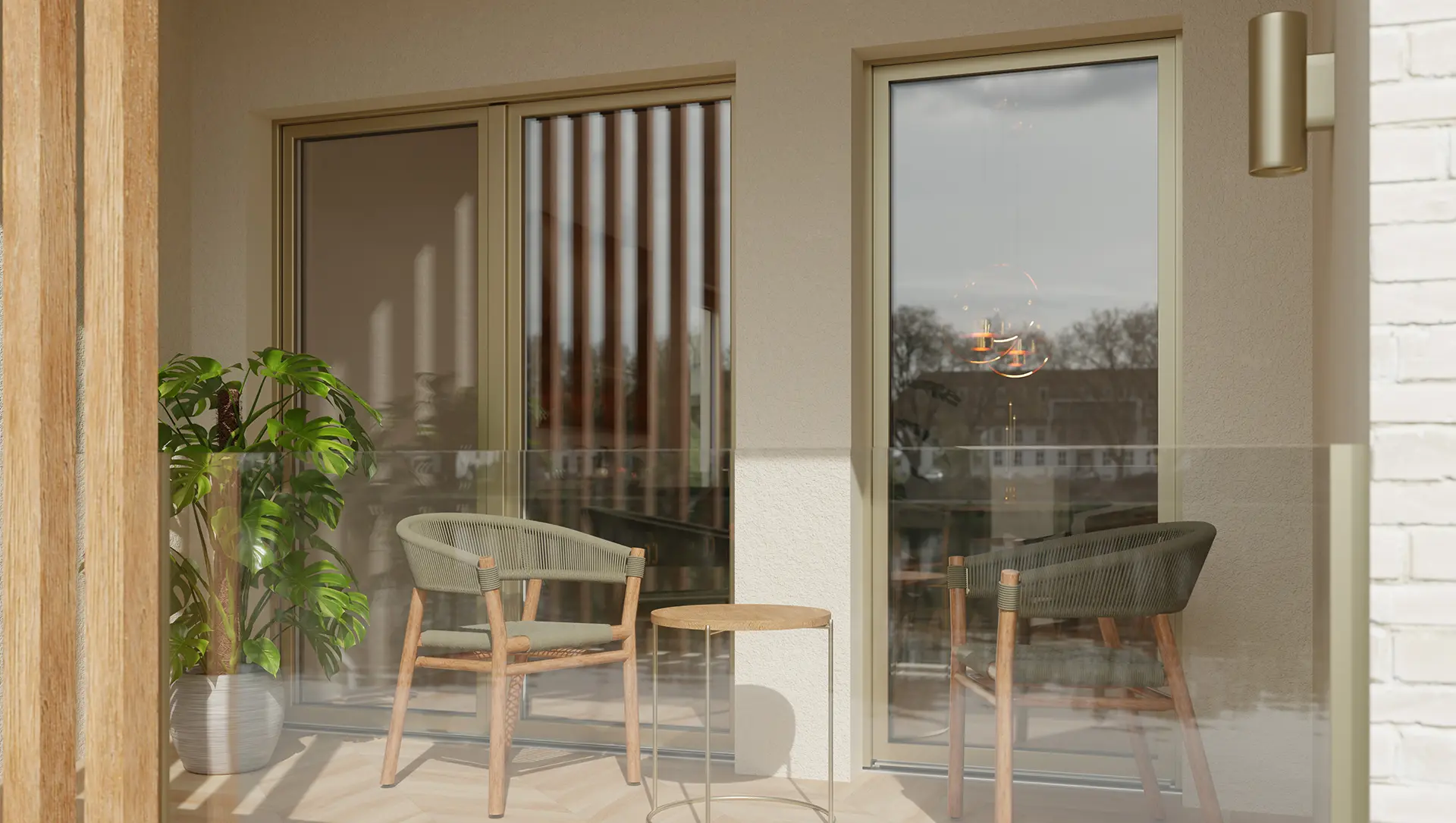 Außenansicht von Kontur 83 Fenstern an einem Balkon